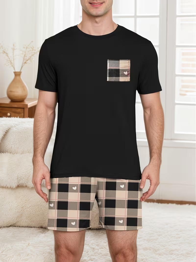 Men’s Plaid Shorts Lounge Set