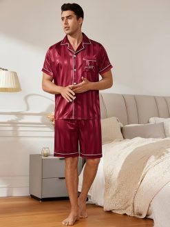 Men’s Burgundy Satin Pajama Set