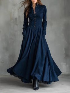 Women’s Vintage Lace-Trim Shirt Dress
