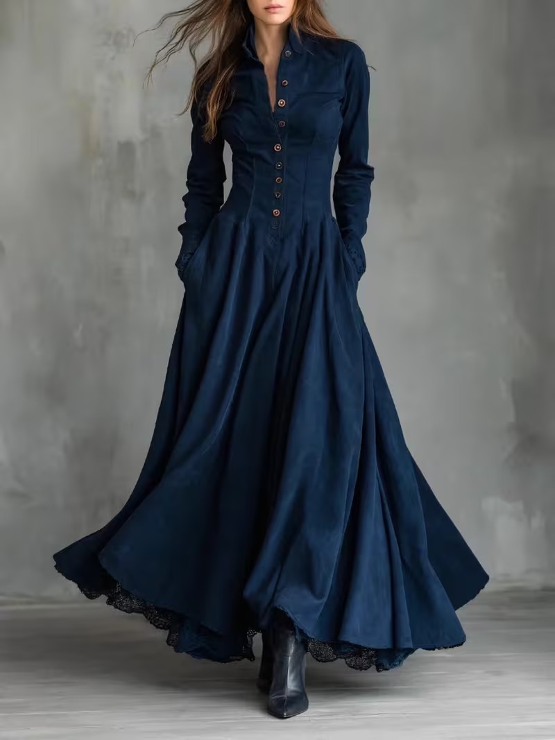 Women’s Vintage Lace-Trim Shirt Dress